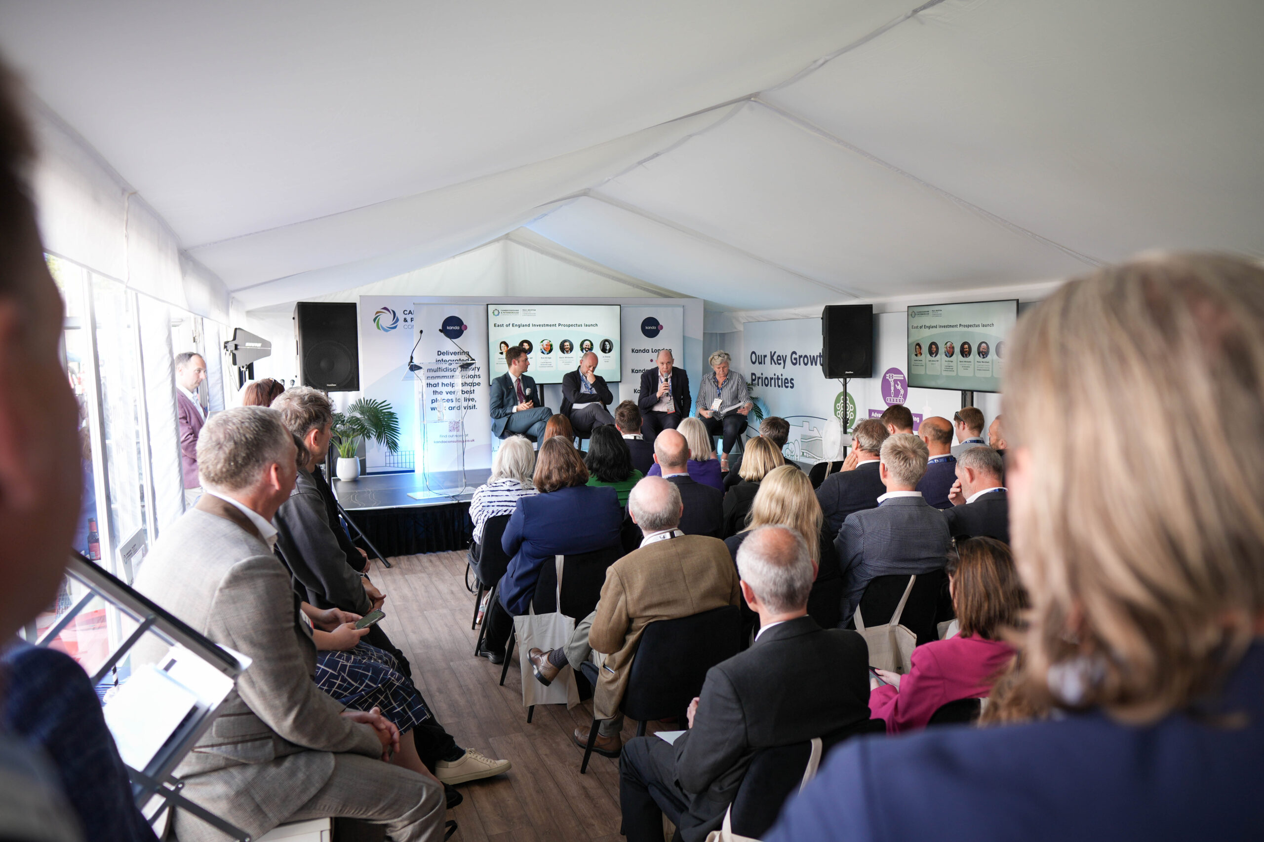 A panel launching the East of England prospectus at UKREiiF